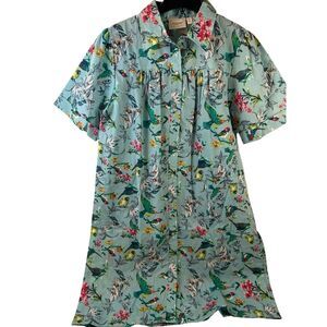 National pajama robe Medium M blue birds snap buttons new birds